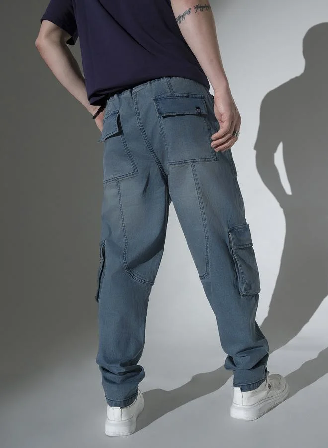 Hubberholme Men's Indigo 100% Cotton Solid Pattern Full Length Relaxed Jeans