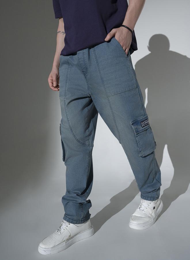 Hubberholme Men's Indigo 100% Cotton Solid Pattern Full Length Relaxed Jeans  - Image 5