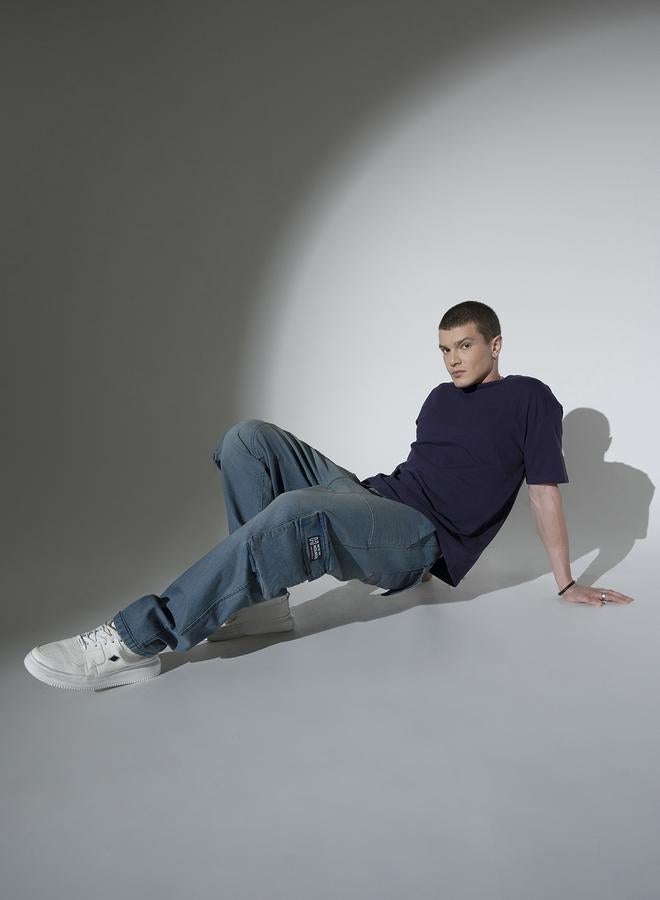 Hubberholme Men's Indigo 100% Cotton Solid Pattern Full Length Relaxed Jeans  - Image 1
