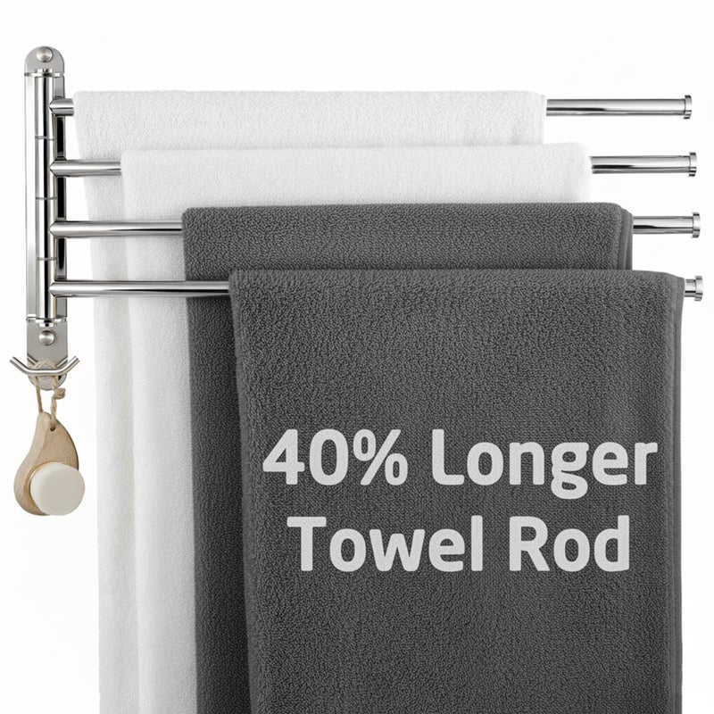 KES Swivel Towel Rack Swing Arm Towel Bar 4Arm Extra Long 195 Swing Out Towel Rack for Bathroom Wall Hand Towel Rack Wall Mounted 188 Stainless Steel Polished Finish A2103S4L50