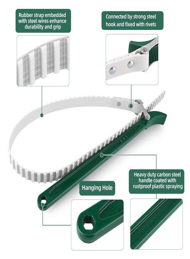 Sanbege 15" Belt Strap Wrench with Adjustable 36" Steel Wire Rubber Strap, Multipurpose Oil Filter Removal Tool - Image 3