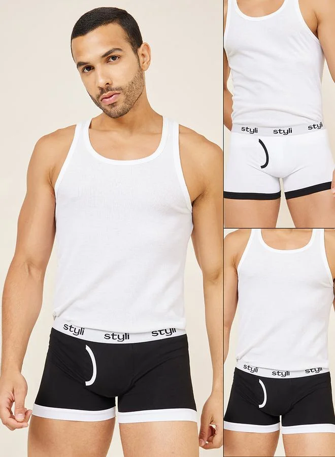 Pack of 2 - Contrast Trim Printed Elastic Waistband Trunks