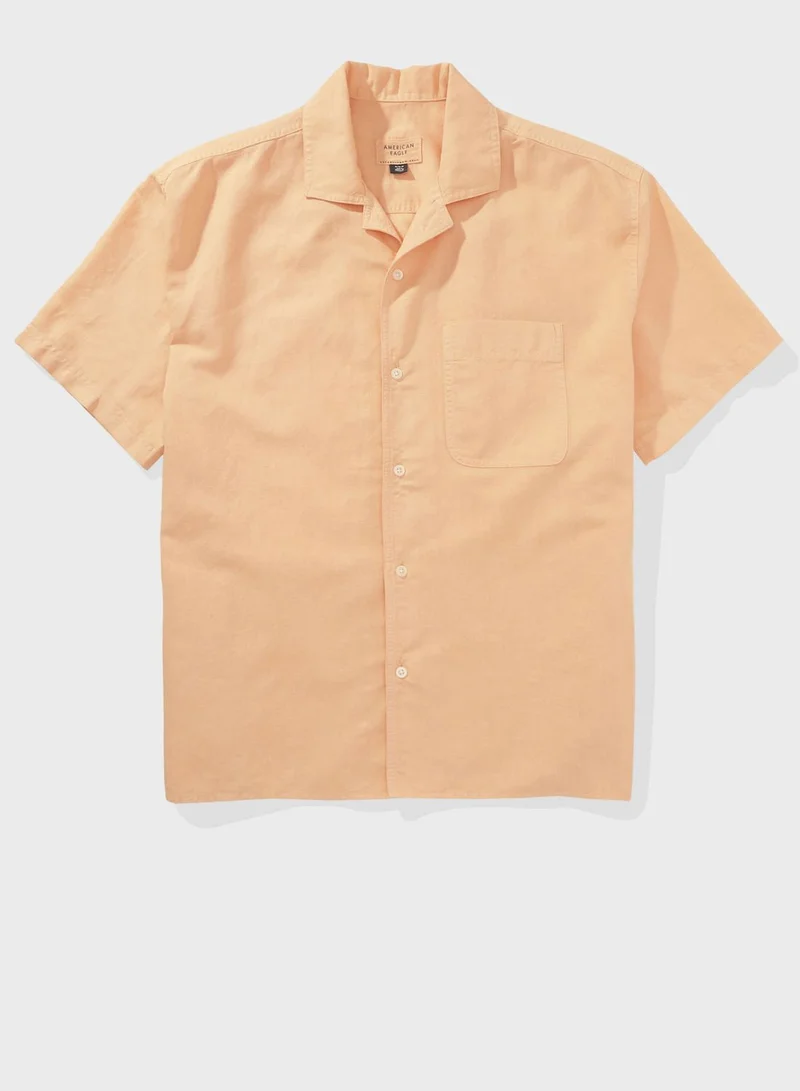 American Eagle Linen Blend Button Up Classic Fit Shirt