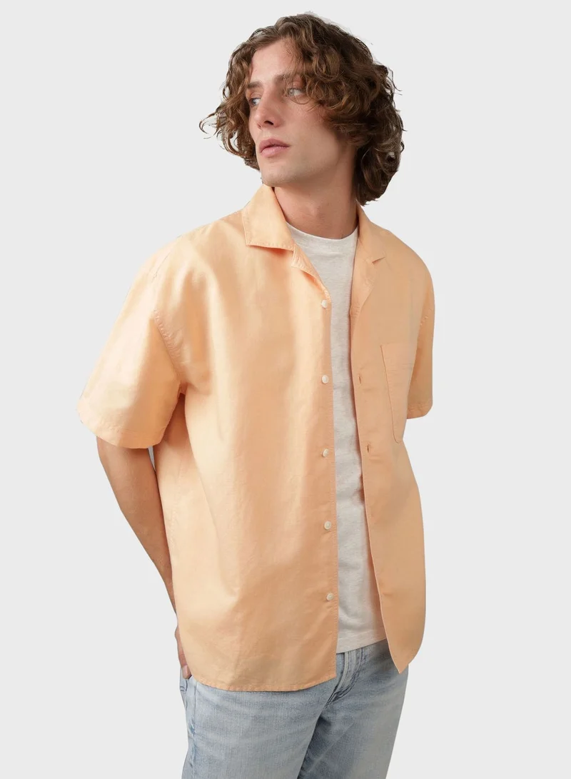 American Eagle Linen Blend Button Up Classic Fit Shirt