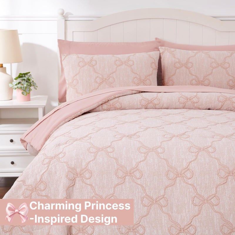 Wink Deer Twin Comforter Set with Sheets for Girls-5 Pieces Twin Bedding Sets with Pink Comforter, Sheets, Pillowcase & Sham for Kids (Pink Diamond, 66" X 86") - Image 5