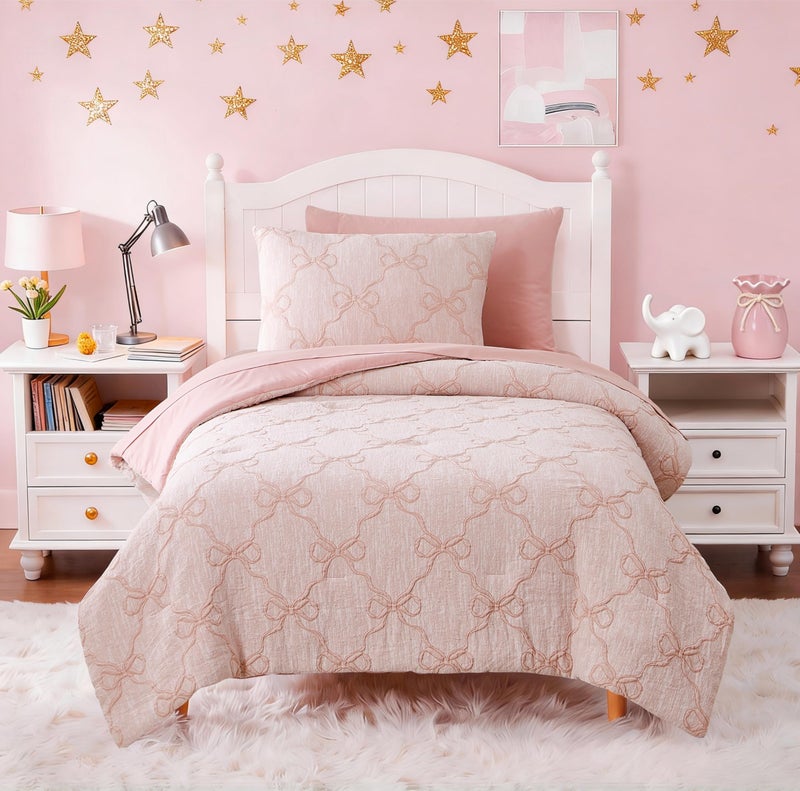 Wink Deer Twin Comforter Set with Sheets for Girls-5 Pieces Twin Bedding Sets with Pink Comforter, Sheets, Pillowcase & Sham for Kids (Pink Diamond, 66" X 86") - Image 1