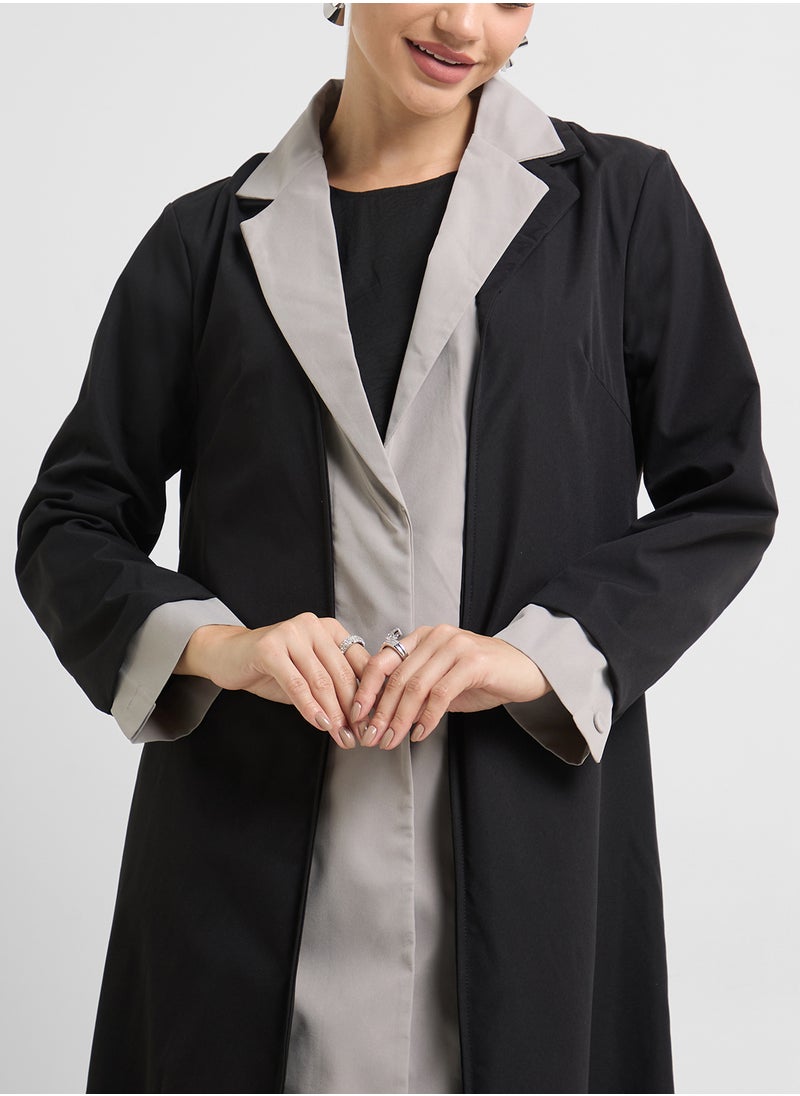 Khizana Monotone Trench Style Abaya  - Image 3