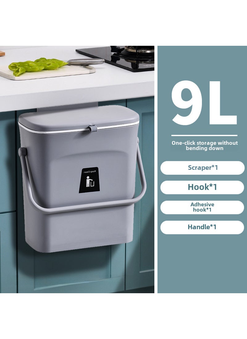 Generic - Hanging Kitchen Trash Can with Lid 4901 handle gray 9L - Image 1