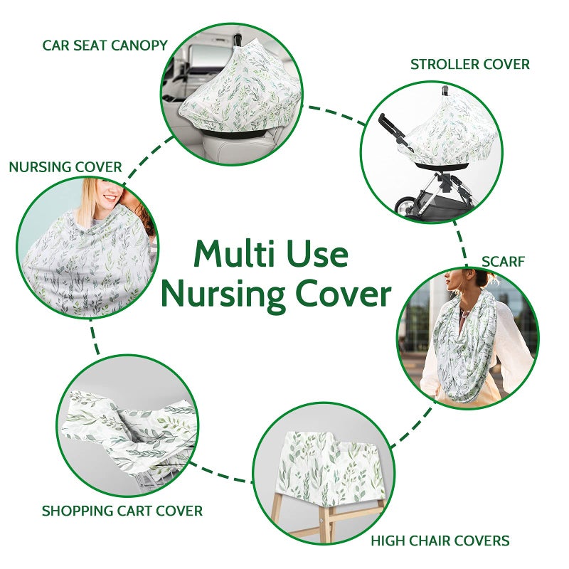 DILIMI غطاء مقعد السيارة للأطفال DILIMI ورقة خضراء، غطاء للرضاعة ناعم وقابل للتنفس، غطاء متعدد الوظائف لمقعد السيارة للأطفال/عربة الأطفال/كرسي الطعام/عربات التسوق/أغطية مقاعد السيارة - Image 4