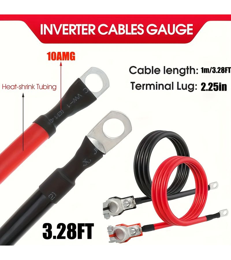 10AWG Battery Inverter Cables With Terminal Connectors For Car Truck Motorcycle - Image 3
