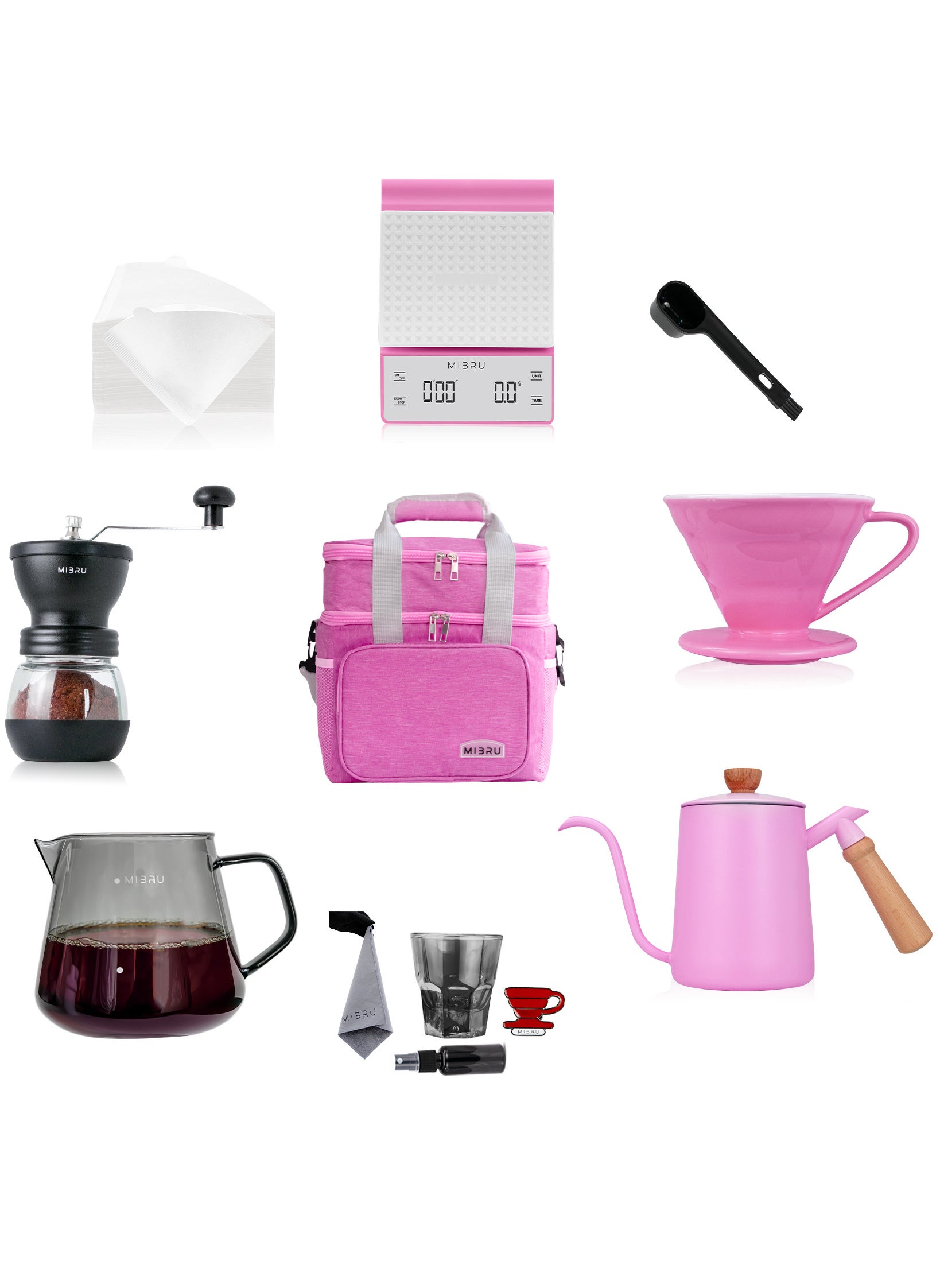 V60 Distillation Set Coffee Machines 10 Piece Distilled Coffee Drip Set With Coffee tools bag pink 