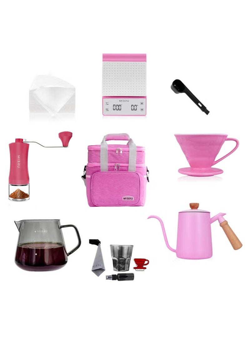 V60 Distillation Set Coffee Machines 10 Piece Distilled Coffee Drip Set With Coffee tools bag pink 