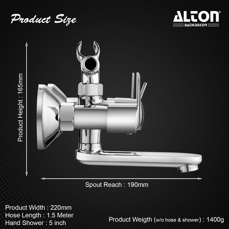ALTON XNO5095 Brass Wall Mixer With 3Function Hand Shower SS304 Grade 15 Meter Tube and Crutch Chrome Finish - Image 2