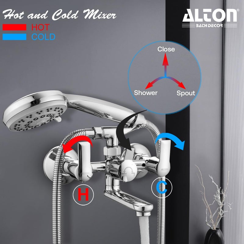 ALTON XNO5095 Brass Wall Mixer With 3Function Hand Shower SS304 Grade 15 Meter Tube and Crutch Chrome Finish - Image 3