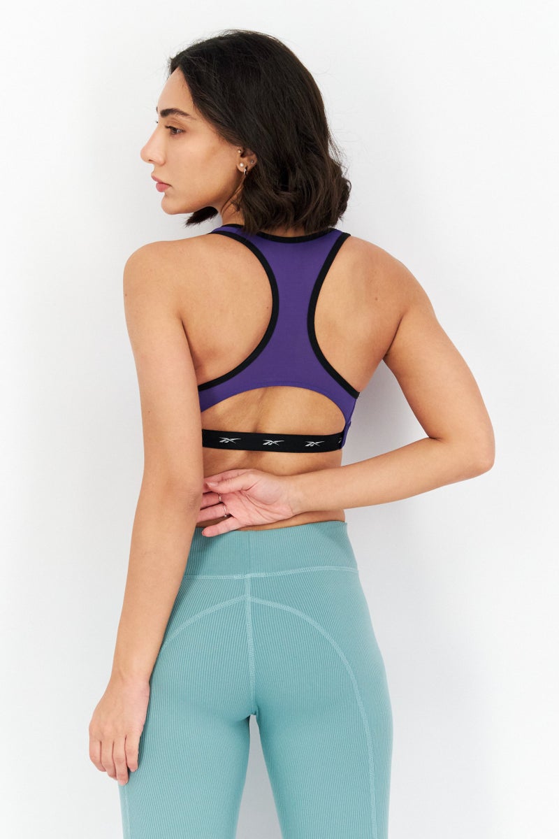 Reebok حمالة صدر رياضية مبطنة للنساء بشعار العلامة التجارية، زرقاء - Image 4