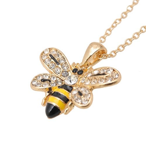 Spinningdaisy Crystal Embedded Yellow and Black Flying Bumble Bee Necklace (Gold Plated) - Image 3