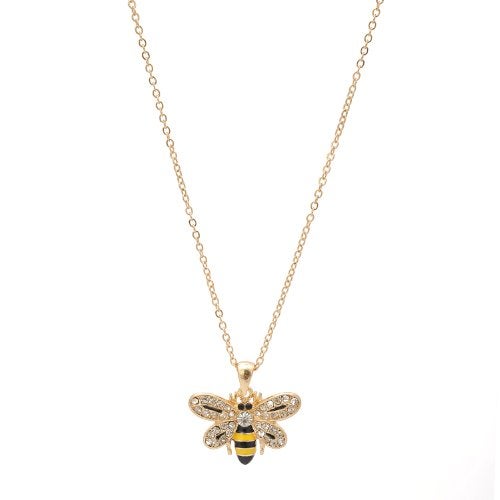 Spinningdaisy Crystal Embedded Yellow and Black Flying Bumble Bee Necklace (Gold Plated) - Image 2