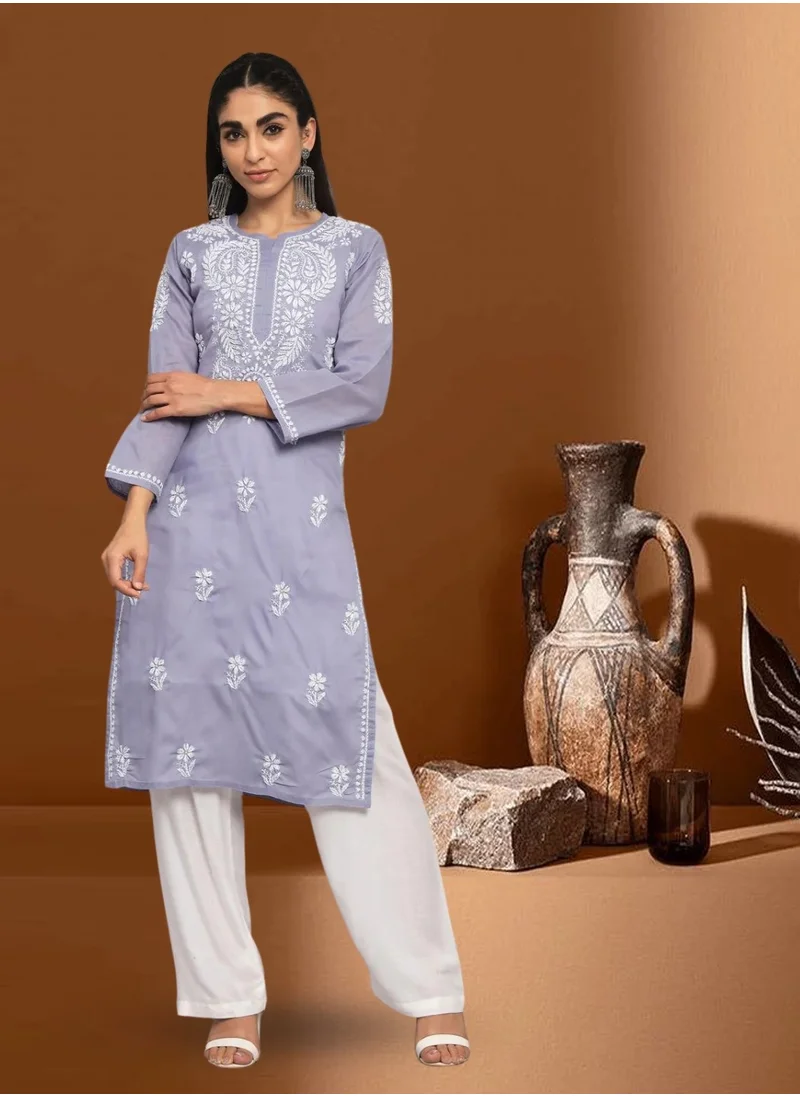 Alaya Hand Embroidered Chikankari Cotton Straight Kurta-AL3561