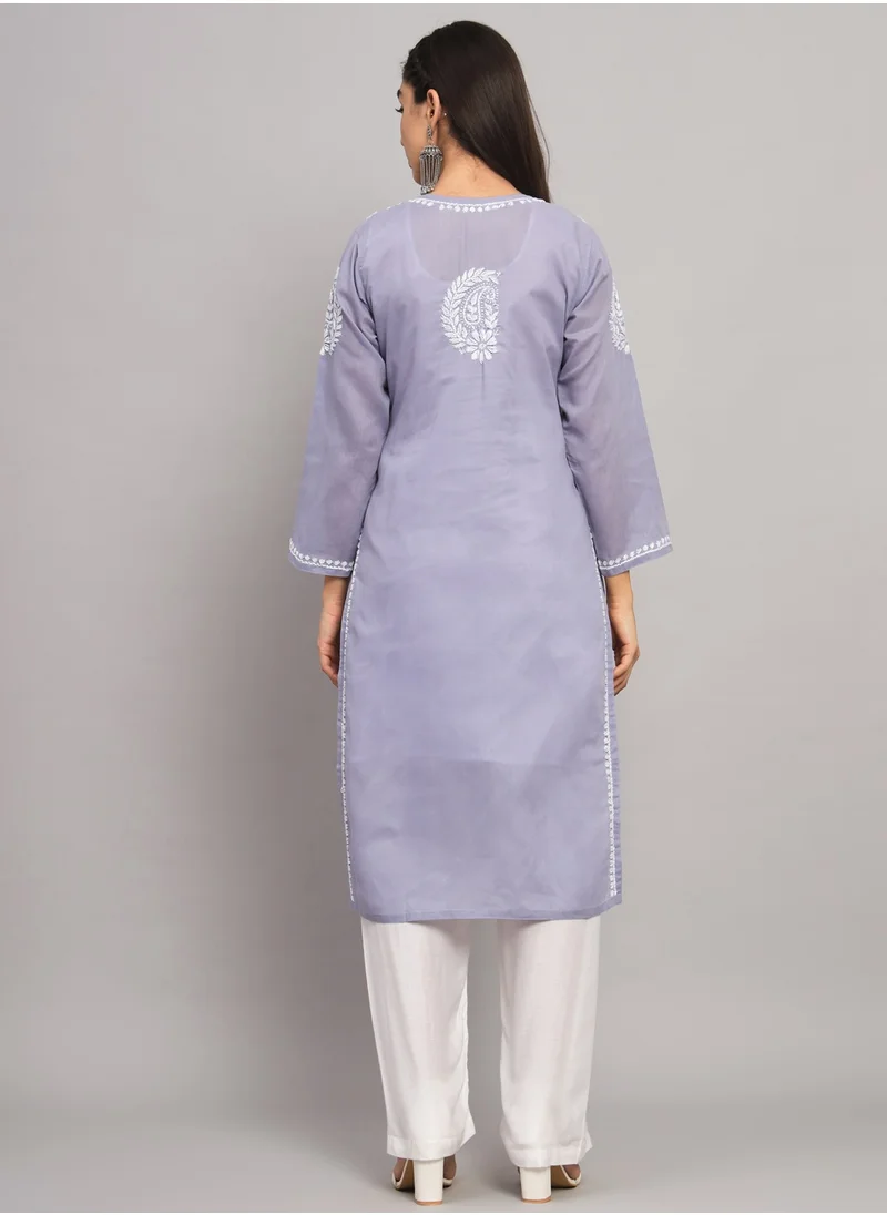 Alaya Hand Embroidered Chikankari Cotton Straight Kurta-AL3561