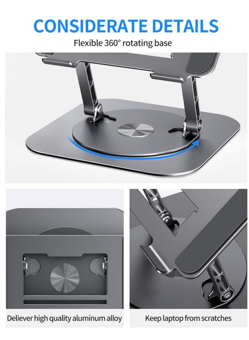 Aoife Adjustable Laptop Stand with 360 Degree Rotating Base, Practical and Convenient Foldable Design, Compatible with MacBook Pro/Air Notebook up to 16 Inch, Gray  - Image 4