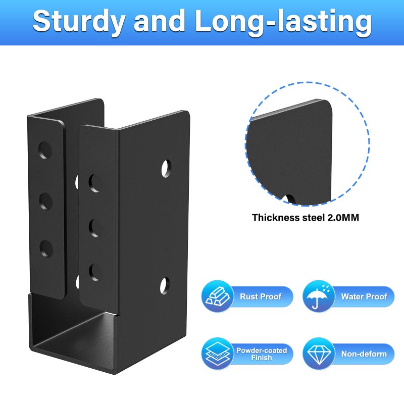 Fmhotu Concealed Joist Hanger (12 Pack) 2""X4"" Outdoor Concealed-Flange Joist Bracket With Screws Q235B Steel Powder Coated Concealed Mount Light Joist Hangers For 2""X4"" Beam Swing Handrail Fence - Image 5