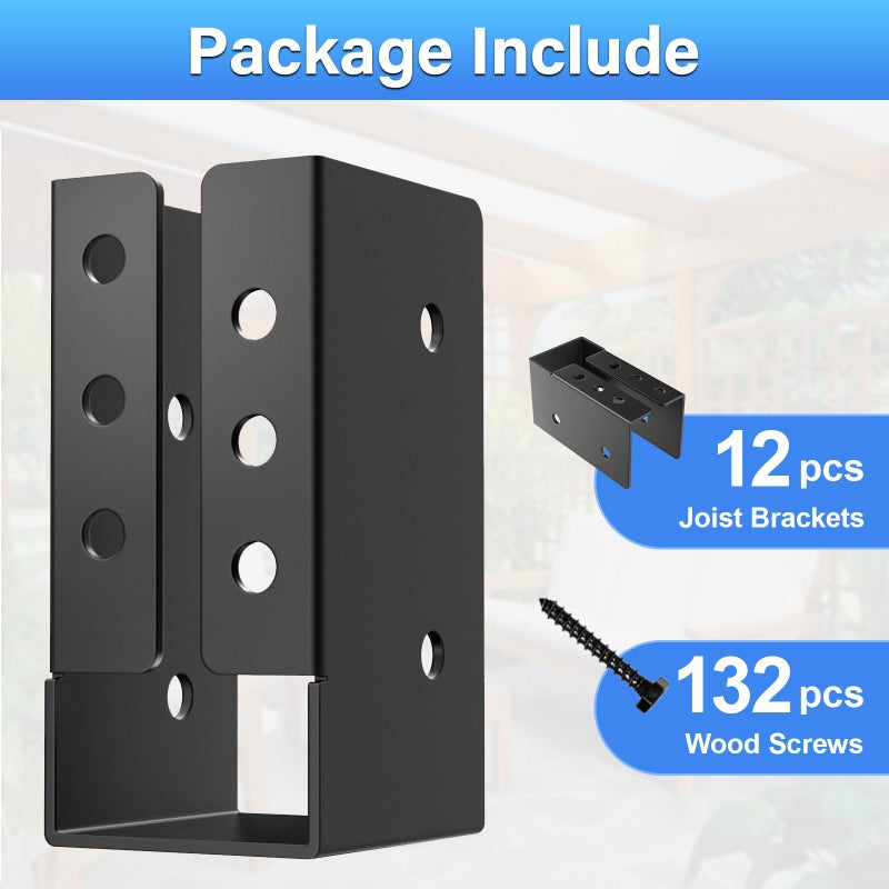 Fmhotu Concealed Joist Hanger (12 Pack) 2""X4"" Outdoor Concealed-Flange Joist Bracket With Screws Q235B Steel Powder Coated Concealed Mount Light Joist Hangers For 2""X4"" Beam Swing Handrail Fence - Image 4