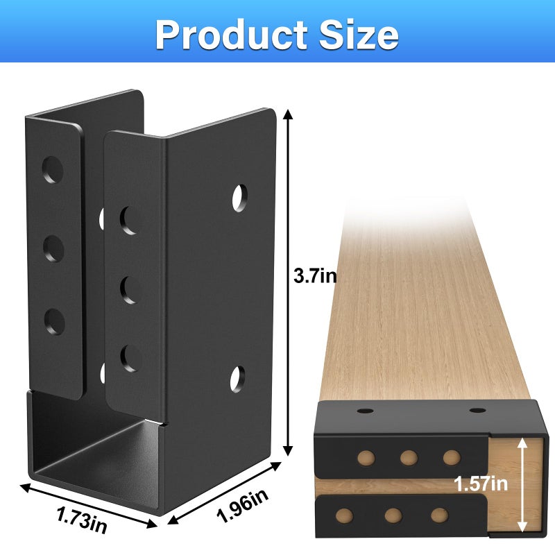 Fmhotu Concealed Joist Hanger (12 Pack) 2""X4"" Outdoor Concealed-Flange Joist Bracket With Screws Q235B Steel Powder Coated Concealed Mount Light Joist Hangers For 2""X4"" Beam Swing Handrail Fence - Image 3