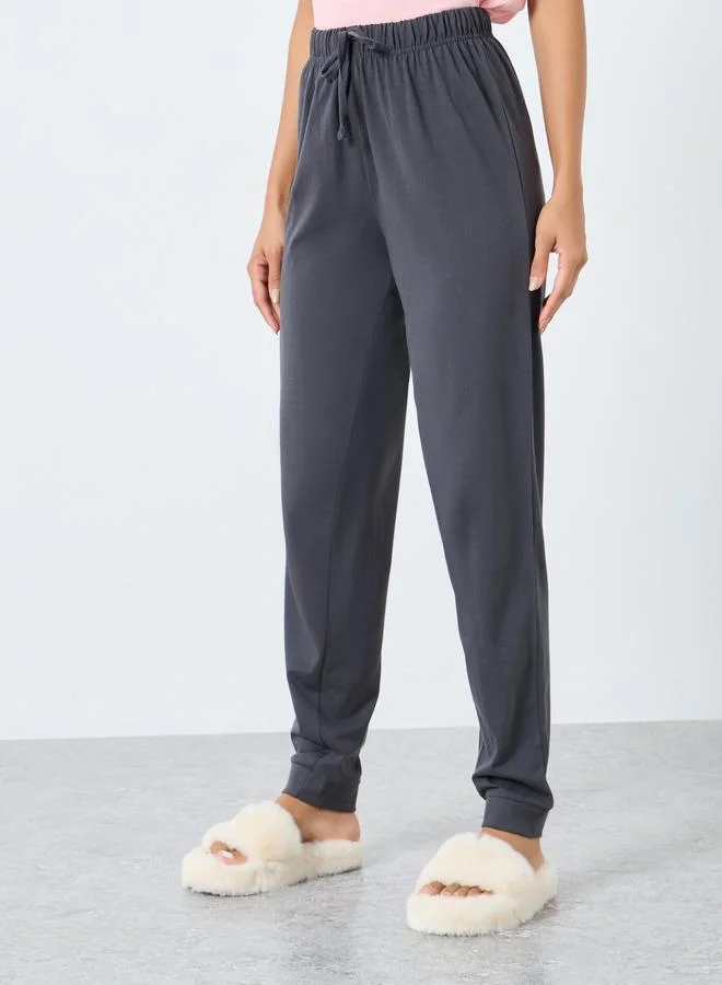Styli Styli Slogan Print Ruffle Detail T-Shirt and Pyjama Set