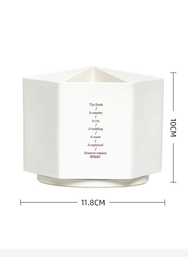 Gerenic 360 Rotating Desk Organizer Pen Holder Desktop Hexagon Pencil Pot Large Capacity Stationery White Color - Image 2