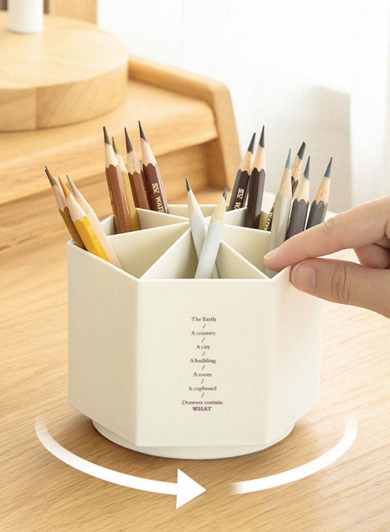 Gerenic 360 Rotating Desk Organizer Pen Holder Desktop Hexagon Pencil Pot Large Capacity Stationery White Color - Image 3
