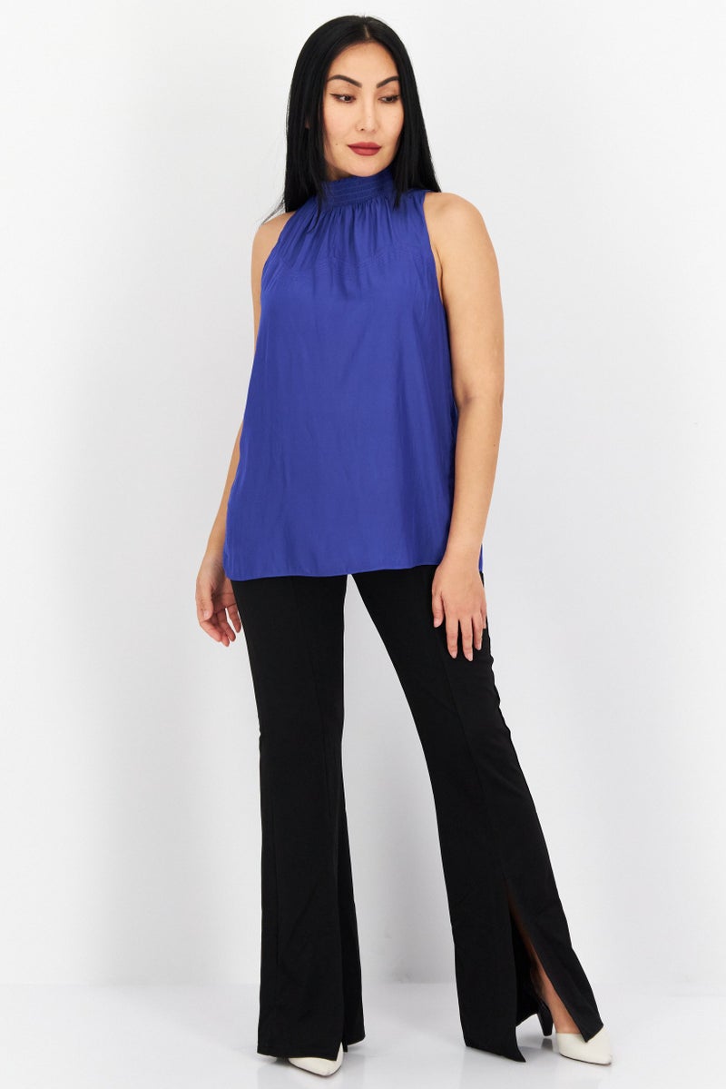 Ramy Brook Women Mock Neck Sleeveless Plain Top, Blue - Image 4