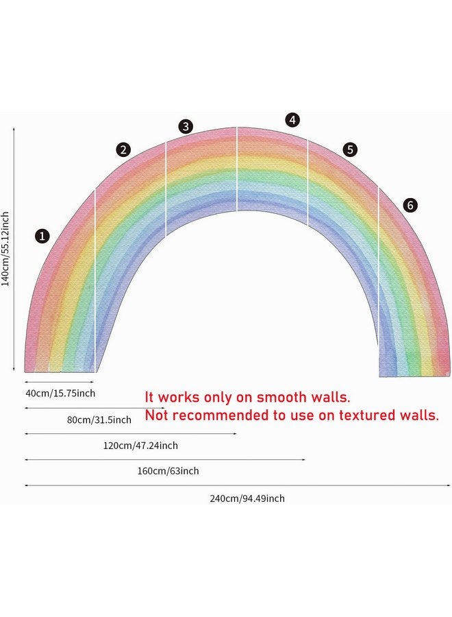 فان لايف ملصقات جدارية كبيرة من قماش funlife بألوان قوس قزح قابلة للتقشير واللصق، ملصقات جدارية بألوان قوس قزح مائية نابضة بالحياة مقطوعة مسبقًا لغرف نوم البنات وغرف الأطفال وغرفة اللعب، قوس قزح كامل نابض بالحياة - Image 3