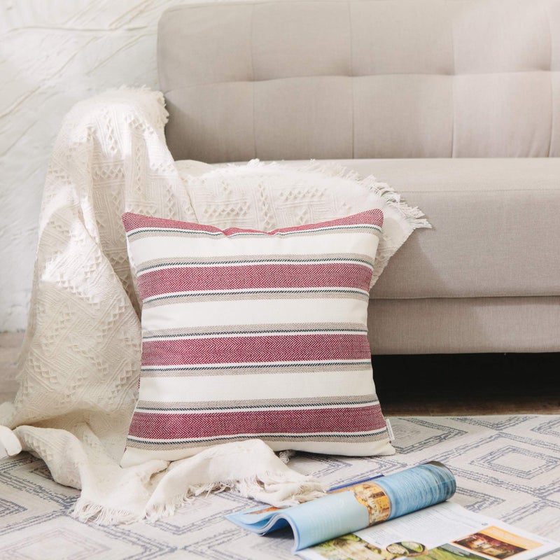 Natus Weaver 2 Pack Multicolor Stripe Euro Pillow Case Soft Linen Square Disporative Coushion Cover Cover Cover Cover With With Hidden Shipper Room 26 "X 26" " - Image 2