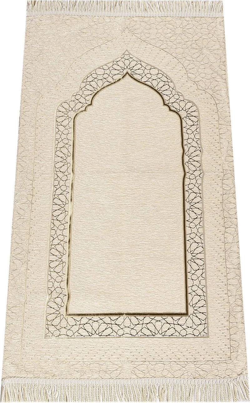 ايهفان اونلاين Mihrap Patterned Lined Chenille Prayer Rug - Cream