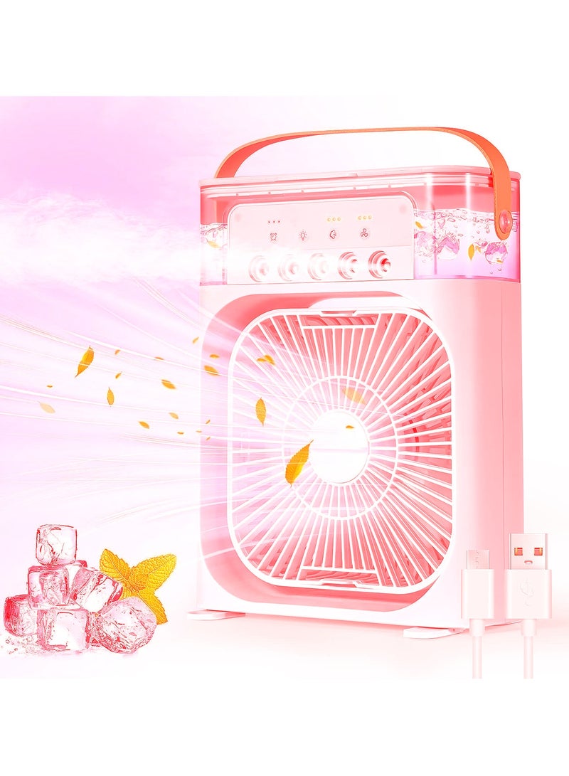 DubaiGallery Portable Air Conditioner Fan,Personal Mini Small Evaporative Air Cooler with AC adapter,Desktop Cool Humidifier with 7 Colors LED Light,1/2/3 H Timer,3 Speeds & 3 Spray for Room Office Home Travel - Image 2