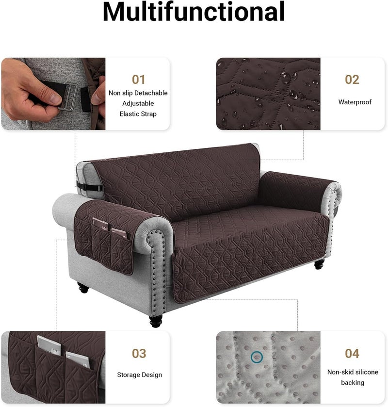 Sofa Covers Waterproof Couch Cover Non-Slip Quilted Sofa Slipcover for Dogs Furniture Protector Cover for Pets with Adjustable Strap Washable (Brown, 117 × 56cm) - Image 5