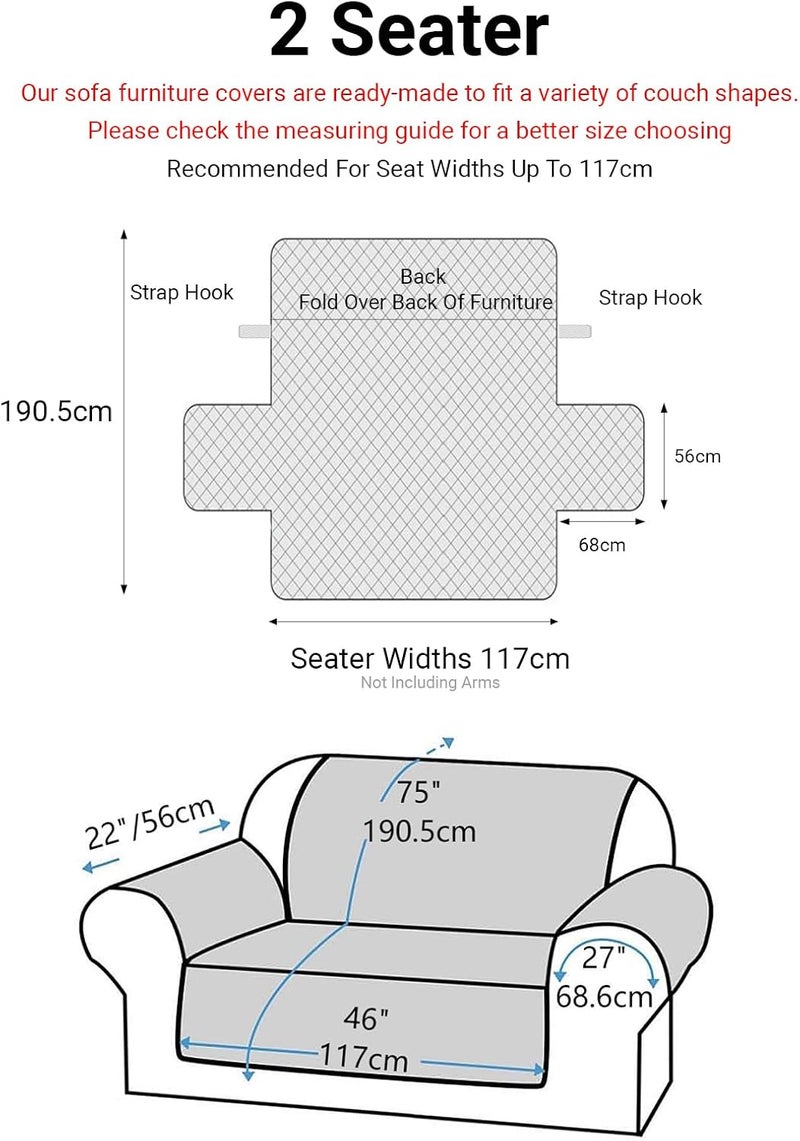 Sofa Covers Waterproof Couch Cover Non-Slip Quilted Sofa Slipcover for Dogs Furniture Protector Cover for Pets with Adjustable Strap Washable (Brown, 117 × 56cm) - Image 3