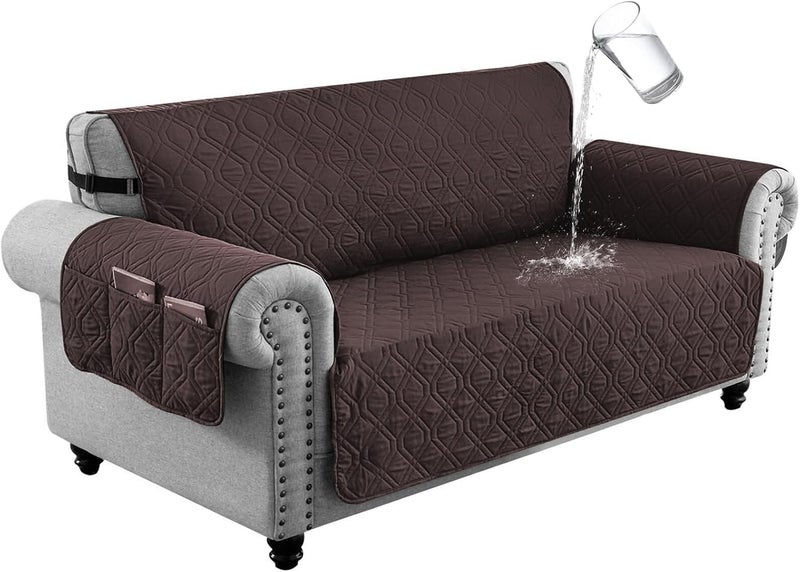 Sofa Covers Waterproof Couch Cover Non-Slip Quilted Sofa Slipcover for Dogs Furniture Protector Cover for Pets with Adjustable Strap Washable (Brown, 117 × 56cm) - Image 1