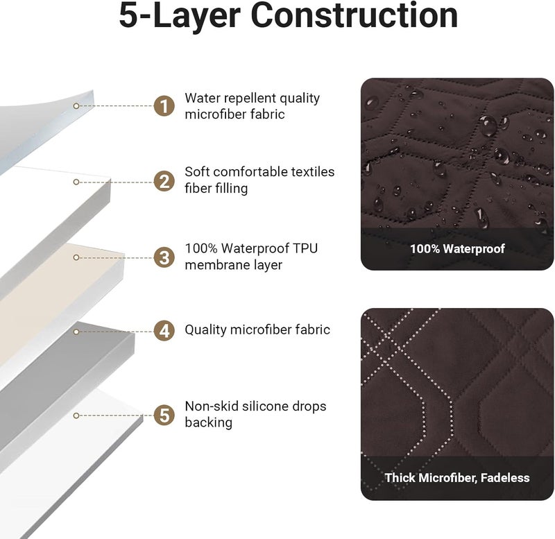 Sofa Covers Waterproof Couch Cover Non-Slip Quilted Sofa Slipcover for Dogs Furniture Protector Cover for Pets with Adjustable Strap Washable (Brown, 117 × 56cm) - Image 4