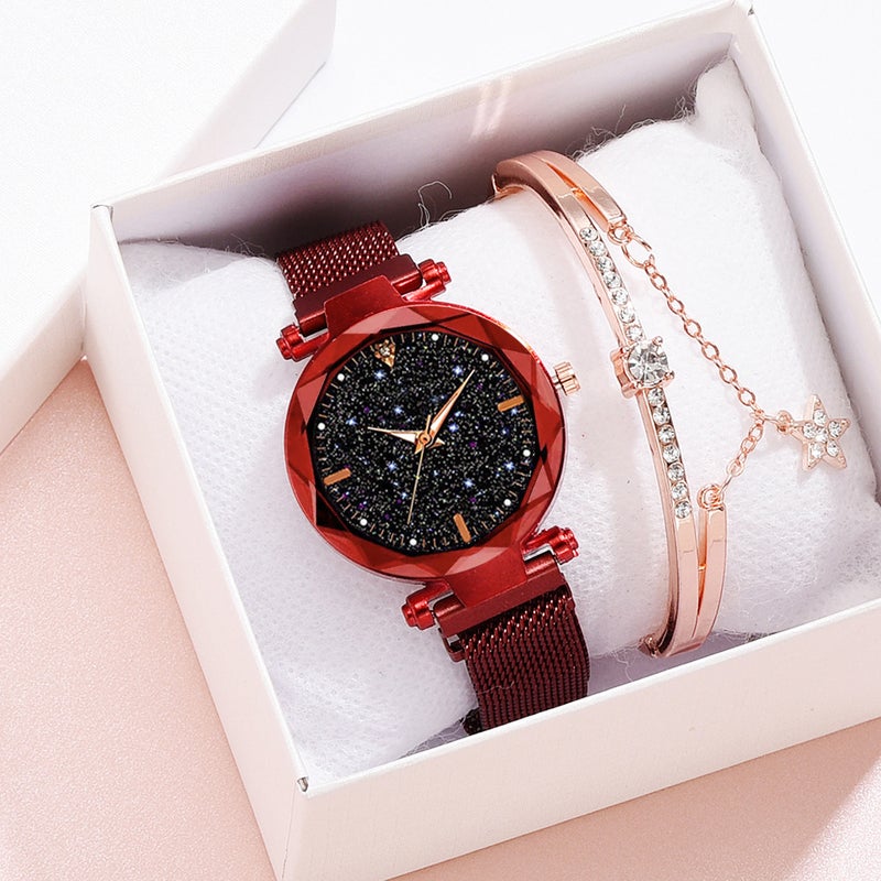 Magnet Explosions Ladies Watch Starry Sky Women'S Watch Simple One Diamond Magnetic Set Quartz Watch - Image 3