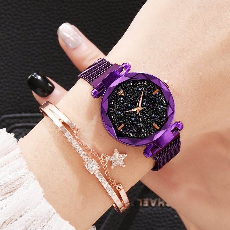 Magnet Explosions Ladies Watch Starry Sky Women'S Watch Simple One Diamond Magnetic Set Quartz Watch - Image 1