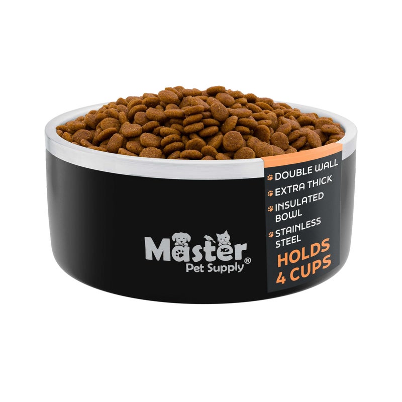 Master Pet Supply Stainless Steel Dog Bowls - 32 oz, Heavy Duty - Black Velvet, Double Wall Extra-Thick Insulated, Non-Slip Pet Water Bowl for Dogs, Cats & Pets, Anti Rust Metal, Dish Washer Safe - Image 1