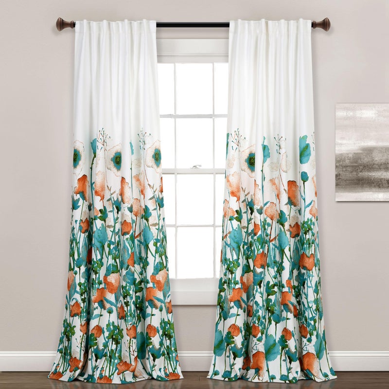 Lush Decor Zuri Flora Room Darkening Window Curtain Panels Pair 52 W x 84 L Turquoise Orange Room Darkening Curtains for Bedroom Floral Curtains - Image 2