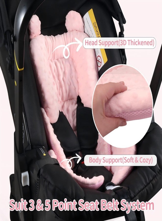 Honeau 3in1 Reversible Carseat Head Body Support Newborn,3D Minnky Infant Car Seat Insert,Extra Soft Breathable Baby Car Seat Pillow Cushion Boys Girls,fit Stroller,Bouncer,Swing(Pink) - Image 5