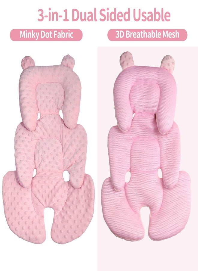 Honeau 3in1 Reversible Carseat Head Body Support Newborn,3D Minnky Infant Car Seat Insert,Extra Soft Breathable Baby Car Seat Pillow Cushion Boys Girls,fit Stroller,Bouncer,Swing(Pink) - Image 2