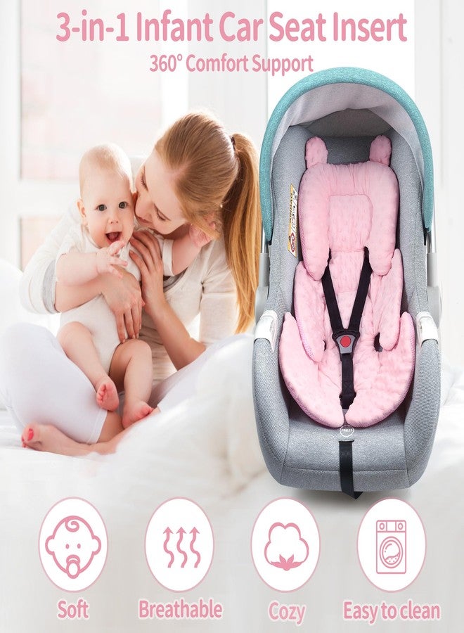 Honeau 3in1 Reversible Carseat Head Body Support Newborn,3D Minnky Infant Car Seat Insert,Extra Soft Breathable Baby Car Seat Pillow Cushion Boys Girls,fit Stroller,Bouncer,Swing(Pink) - Image 4