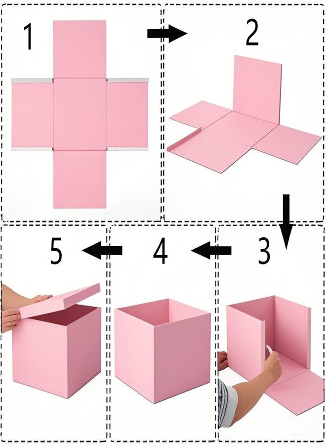 علبة هدايا كبيرة جدًا وردية اللون من UoeRing، قطعة واحدة، مع أغطية، مقاس 13×13×7 بوصة، علب هدايا للهدايا، علبة عيد ميلاد (تتضمن شريطًا، وحشوًا من الورق الممزق، وبطاقة هدايا، وأظرفًا). - Image 4