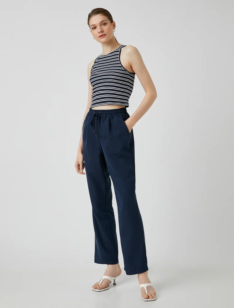 كوتون Wide Leg Trousers Pocket Drawstring