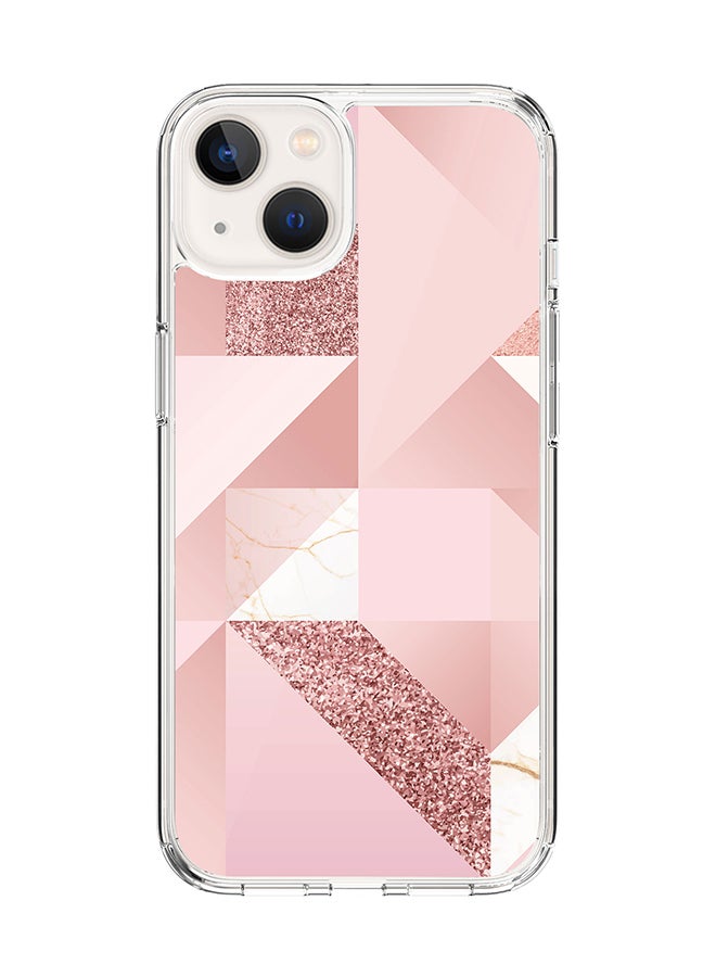 Classic Clear Case for Apple iPhone 14 Plus Case Hybrid Soft Cover Flexible Edges Anti Drop TPU PC Gel Thin Transparent Cover - Marble Pink Geometric