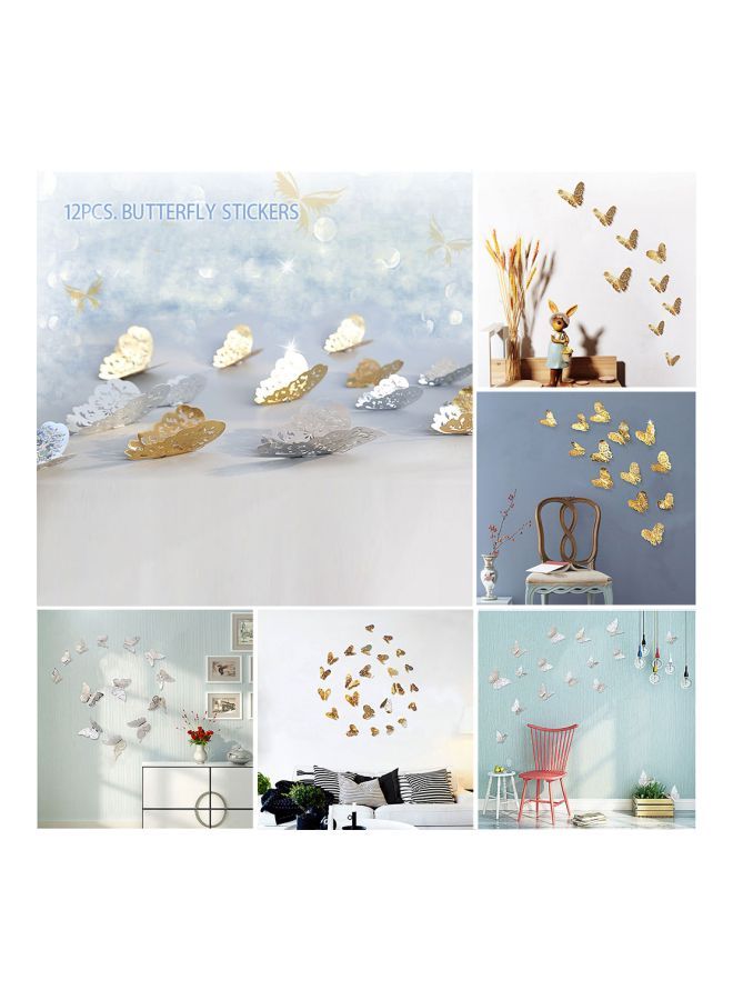 نيبمينينت طقم ملصقات جدارية بتصميم فراشات بتأثير معدني من 12 قطعة ذهبي سي - Image 2